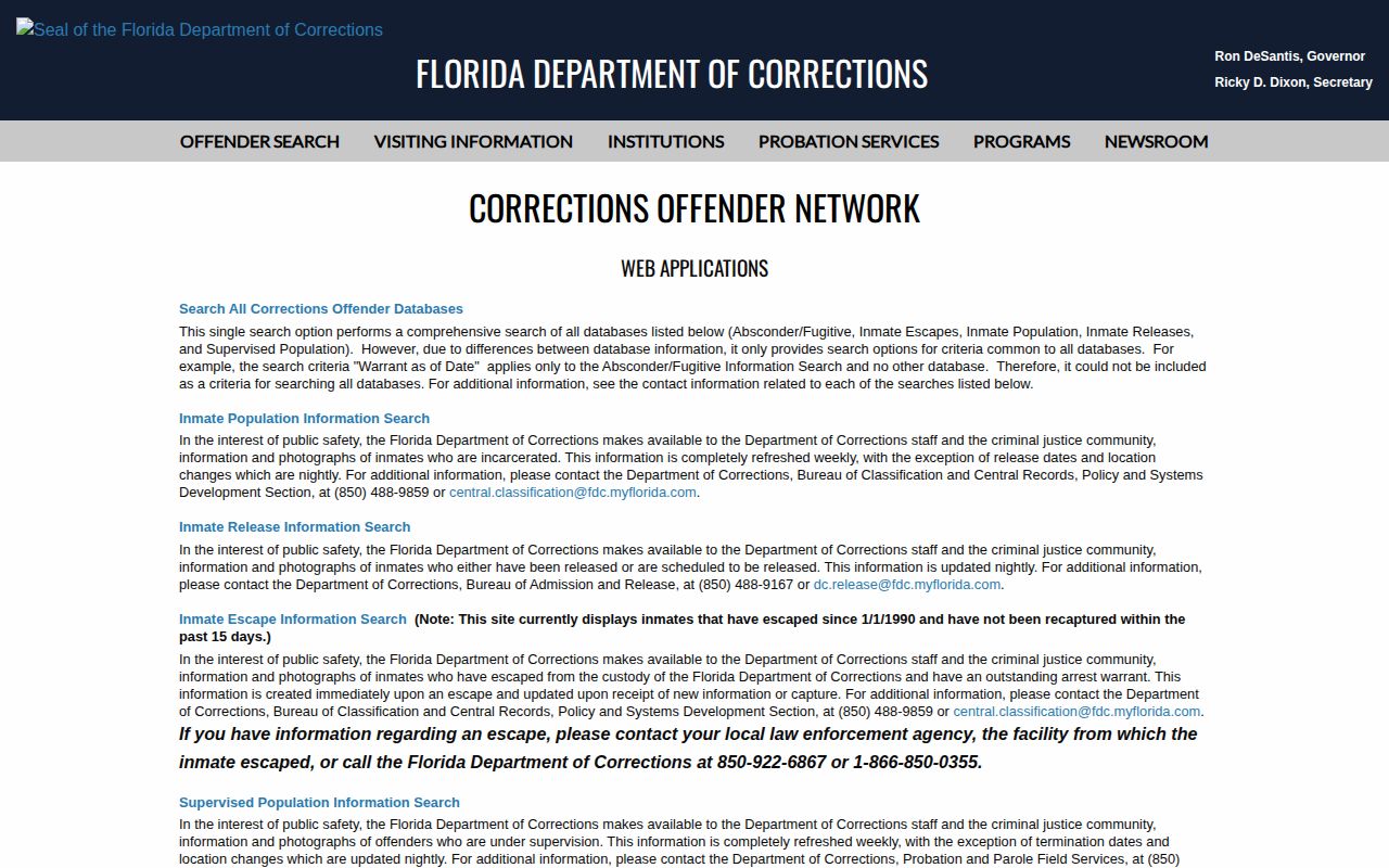 Madison County projected release search choices in the FDC Offender Network
