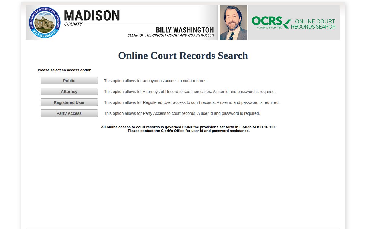 Madison County release record court search public access screen